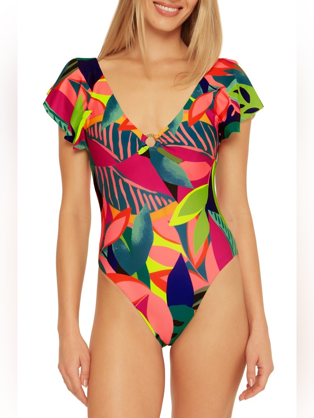 Trina Turk Rainforest Flutter Sleeve One Piece